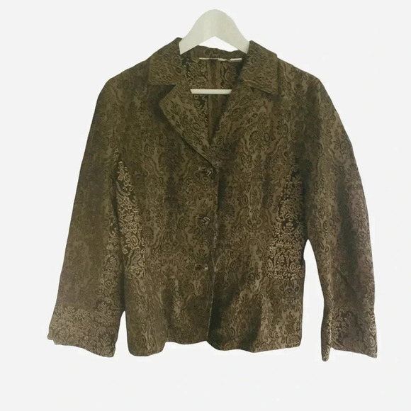 J.Jill Blazer Floral Brocade Jacquard Blazer Jacket Size 8 Single Breasted - Picture 1 of 8